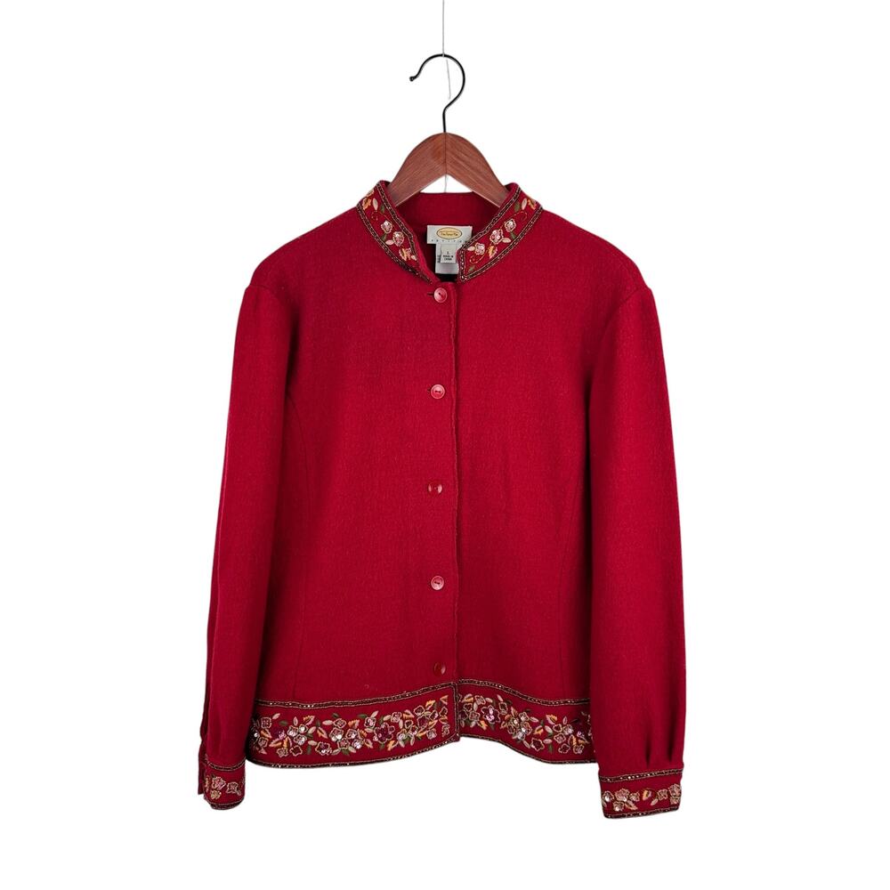 Talbots Beaded Wool Sweater Jacket